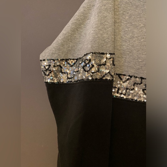VS PINK VINTAGE BOYFRIEND HOODIE SWEATSHIRT BLACK GRAY COLORBLOCK AZTEC BLING SM - Picture 2 of 9